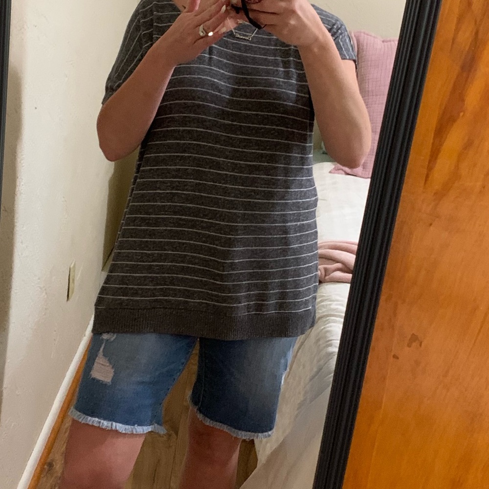 Grey & White Stripe Top. Can Dress Up or Down.